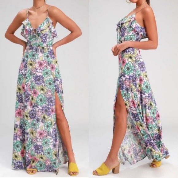 Lulus Dresses & Skirts - Lulu’s Dynah Floral Maxi Dress Ruffle Preppy Boho Formal Womens S